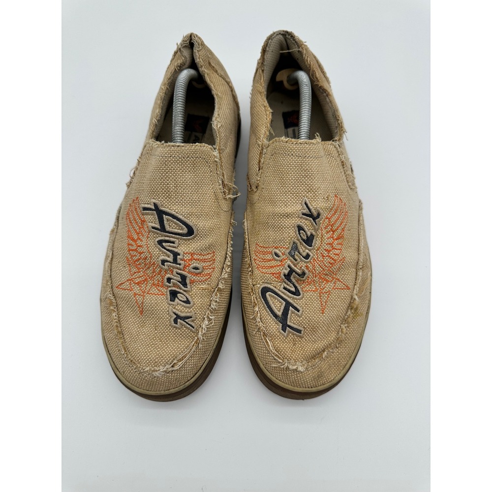 Avirex Slip On Shoes Men Distressed Canvas Winged Logo Tan Size 10